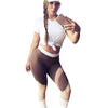 Women Sports Leggings Color Block High Waist Running Tights Gym Fitness Workout Skinny Pants Trousers Coffee