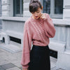 New Women Knitted Sweater Twist Solid Color Long Sleeve Loose Warm Jumper Pullover Knitwear Pink