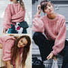 New Women Knitted Sweater Twist Solid Color Long Sleeve Loose Warm Jumper Pullover Knitwear Pink