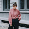 New Women Knitted Sweater Twist Solid Color Long Sleeve Loose Warm Jumper Pullover Knitwear Pink