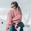 New Women Knitted Sweater Twist Solid Color Long Sleeve Loose Warm Jumper Pullover Knitwear Pink