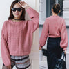New Women Knitted Sweater Twist Solid Color Long Sleeve Loose Warm Jumper Pullover Knitwear Pink