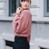 New Women Knitted Sweater Twist Solid Color Long Sleeve Loose Warm Jumper Pullover Knitwear Pink