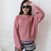 New Women Knitted Sweater Twist Solid Color Long Sleeve Loose Warm Jumper Pullover Knitwear Pink