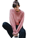 New Women Knitted Sweater Twist Solid Color Long Sleeve Loose Warm Jumper Pullover Knitwear Pink