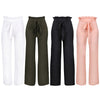 New Women High Waist Pants Belt Ruffle Zip Solid Color Wide Leg Trousers Elegant Long Pant