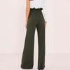New Women High Waist Pants Belt Ruffle Zip Solid Color Wide Leg Trousers Elegant Long Pant