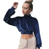 Women Crop Top Velour Solid High Turtle Neck Drop Shoulder Long Sleeve Casual Blouse Partywear Blue