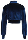 Women Crop Top Velour Solid High Turtle Neck Drop Shoulder Long Sleeve Casual Blouse Partywear Blue