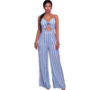 Women Jumpsuit Romper Spaghetti Strap Striped Lace Up Summer Overalls Backless Sexy Playsuit