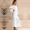 Sexy Women Maxi Long Dress Off the Shoulder Lace Flare Sleeve Elegant Evening Party Boho Dress White