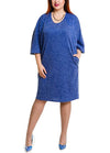 Spring Summer Women Plus Size Dress Pocket O Neck Casual Loose Dress Big Size Elegance Dress Blue/Burgundy