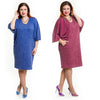 Spring Summer Women Plus Size Dress Pocket O Neck Casual Loose Dress Big Size Elegance Dress Blue/Burgundy