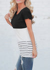Fashion Women Color Block Striped T-Shirt Short Sleeve Casual Slim Knitted Tee Tunics Blouse Tops Black