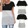 Fashion Women Color Block Striped T-Shirt Short Sleeve Casual Slim Knitted Tee Tunics Blouse Tops Black