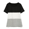 Fashion Women Color Block Striped T-Shirt Short Sleeve Casual Slim Knitted Tee Tunics Blouse Tops Black