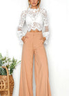 Sexy Women Floral Lace Flared Sleeve Blouse Transparent Mesh Long Sleeve Elegant Party Slim Top White