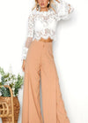 Sexy Women Floral Lace Flared Sleeve Blouse Transparent Mesh Long Sleeve Elegant Party Slim Top White