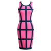 Sexy Women Mini Bodycon Dress Color Block Stripe O Neck Sleeveless Party Clubwear Slim Sundress