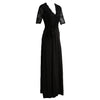 New Fashion Women Maxi Dress Lace Splice Thigh Split V Neck Half Sleeve Belt Slim Elegant Long Dress Black/Pink/Dark Blue