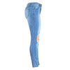 Sexy Women High Waist Ripped Jeans Destroyed Frayed Hole Zipper Fly Skinny Denim Pants Pencil Trousers Blue