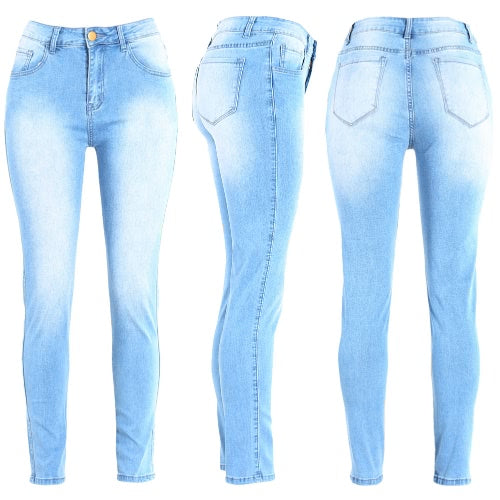 المرأة الجديدة Bodycon الجينز غسلها سستة جيوب عادية نحيل سروال رصاص بنطلون الجوارب الزرقاء