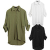 Spring Women Blouse Chiffon Shirt Long Sleeve Turn-down Collar Asymmetric Casual Loose Top Black/Green/White