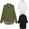 Spring Women Blouse Chiffon Shirt Long Sleeve Turn-down Collar Asymmetric Casual Loose Top Black/Green/White
