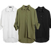 Spring Women Blouse Chiffon Shirt Long Sleeve Turn-down Collar Asymmetric Casual Loose Top Black/Green/White