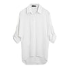 Spring Women Blouse Chiffon Shirt Long Sleeve Turn-down Collar Asymmetric Casual Loose Top Black/Green/White
