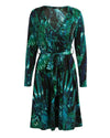 Fashion Women Mini Dress Sexy V Neck Leaf Print Long Sleeve Leaves