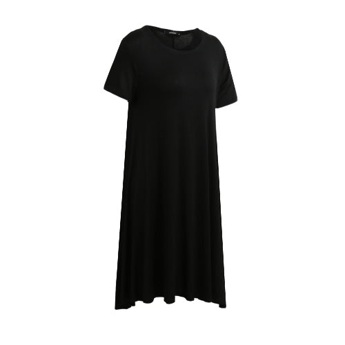 Fashion Women Solid A-Line Dress Round Neck Short Sleeves
