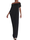 Sexy Summer Women Boho Long Maxi Dress Slash Neck Off Shoulder Solid Casual Loose Plus Size Dress White/Black