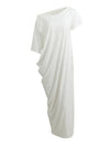 Sexy Summer Women Boho Long Maxi Dress Slash Neck Off Shoulder Solid Casual Loose Plus Size Dress White/Black