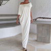Sexy Summer Women Boho Long Maxi Dress Slash Neck Off Shoulder Solid Casual Loose Plus Size Dress White/Black
