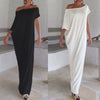 Sexy Summer Women Boho Long Maxi Dress Slash Neck Off Shoulder Solid Casual Loose Plus Size Dress White/Black