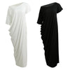 Sexy Summer Women Boho Long Maxi Dress Slash Neck Off Shoulder Solid Casual Loose Plus Size Dress White/Black