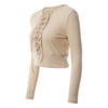 Sexy Women Bodycon Crop Top Lace-Up Bandage O-Neck Long Sleeves Casual Solid Slim Top