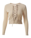 Sexy Women Bodycon Crop Top Lace-Up Bandage O-Neck Long Sleeves Casual Solid Slim Top