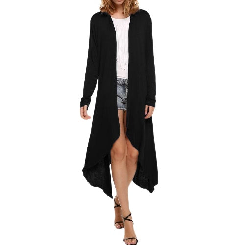 New Women Cardigan Plus Size Coat  Solid Long Sleeve Asymmetry Hem Poncho Shawl Thin Coat