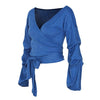 مثير نساء محصول بلوزة عميقة V-neck 3/4 الأكمام الأشرطة