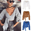 مثير نساء محصول بلوزة عميقة V-neck 3/4 الأكمام الأشرطة