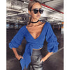 مثير نساء محصول بلوزة عميقة V-neck 3/4 الأكمام الأشرطة