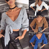 مثير نساء محصول بلوزة عميقة V-neck 3/4 الأكمام الأشرطة