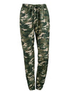 Fashion Women Long Pants Camouflage Print Elastic Waist Casual Camo Trousers Green