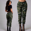 Fashion Women Long Pants Camouflage Print Elastic Waist Casual Camo Trousers Green
