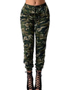 Fashion Women Long Pants Camouflage Print Elastic Waist Casual Camo Trousers Green