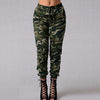 Fashion Women Long Pants Camouflage Print Elastic Waist Casual Camo Trousers Green