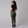 Fashion Women Long Pants Camouflage Print Elastic Waist Casual Camo Trousers Green