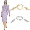 Vintage Women Skinny Elastic Belt Leaf Design Clasp Front Stretch Metal Waist Belt Gold/Silver